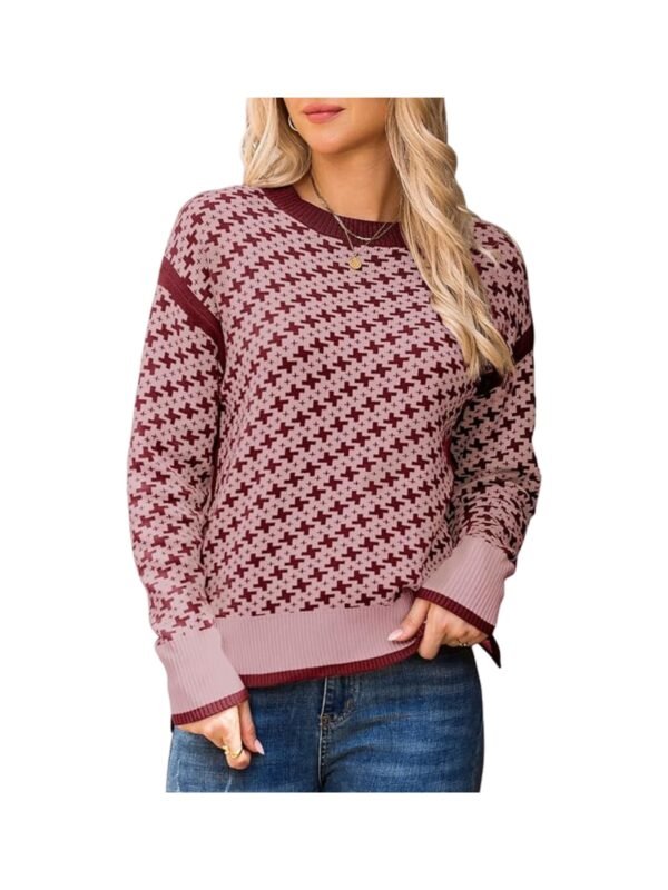 Women’s Cozy Jacquard Knit Sweater – Long Sleeve Crewneck Pullover for Fall & Winter
