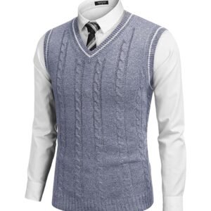 Men’s Slim Fit Knitted Sweater Vest – V-Neck Casual Sleeveless Pullover